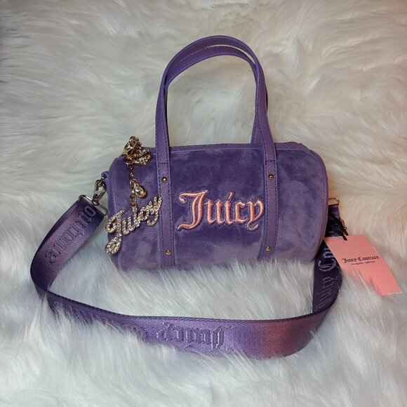 NEW Juicy Couture Queen of Everything Mini Barrel with Juicy Bag Charm - Violet - Picture 1 of 9